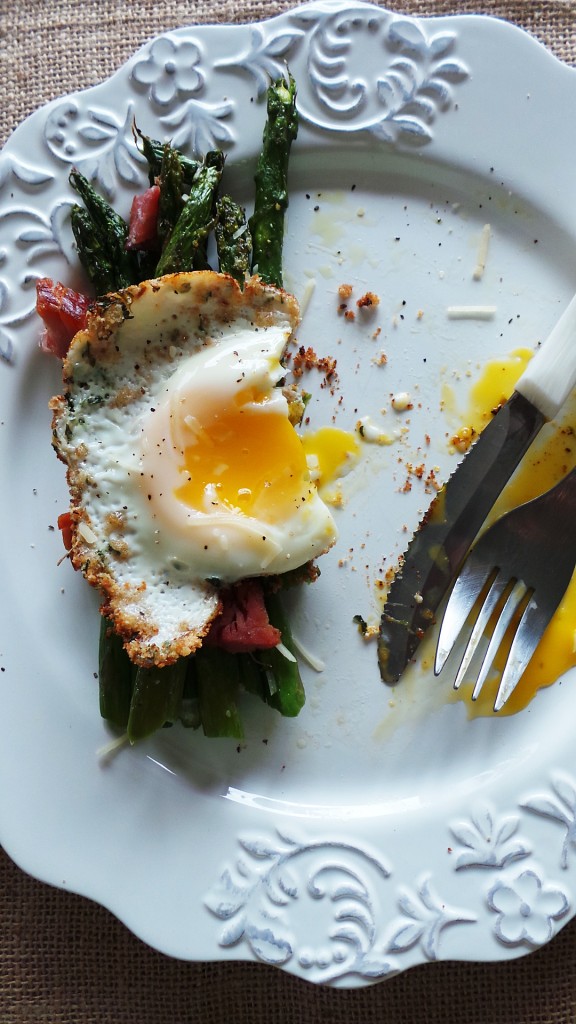 Roasted Breakfast Asparagus with Breadcrumb Fried Egg