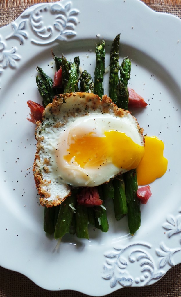 Roasted Breakfast Asparagus with Breadcrumb Fried Egg