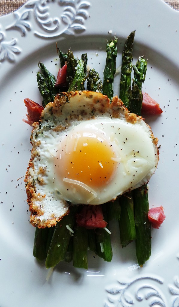 Roasted Breakfast Asparagus with Breadcrumb Fried Egg
