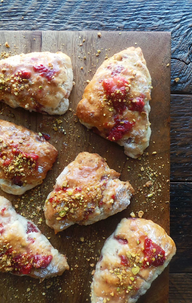 Roasted Strawberry Pistachio Scones