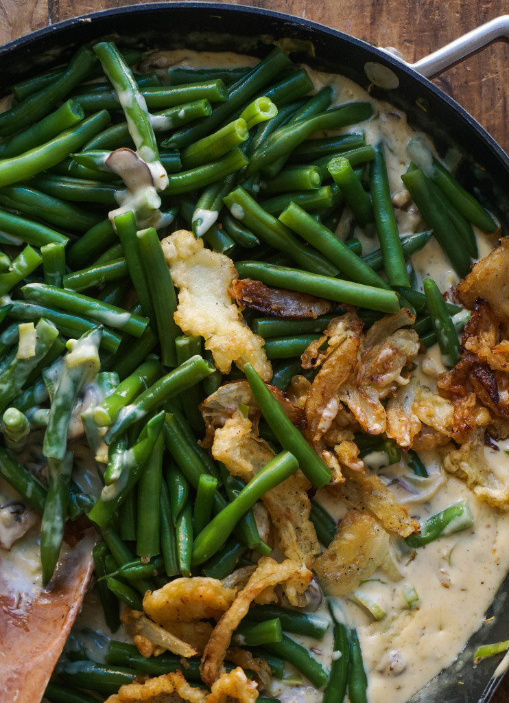 Green Bean Casserole with Tempura Onion Strings