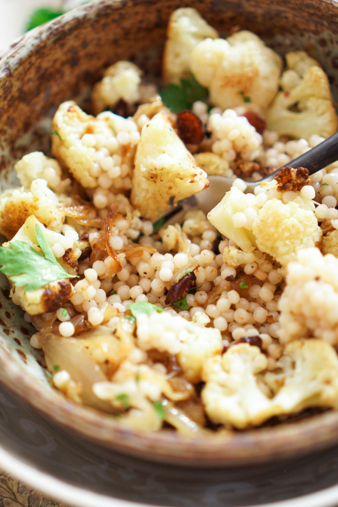 Israeli Couscous with Roasted Cauliflower, Cranberries, & Caramelized Onions