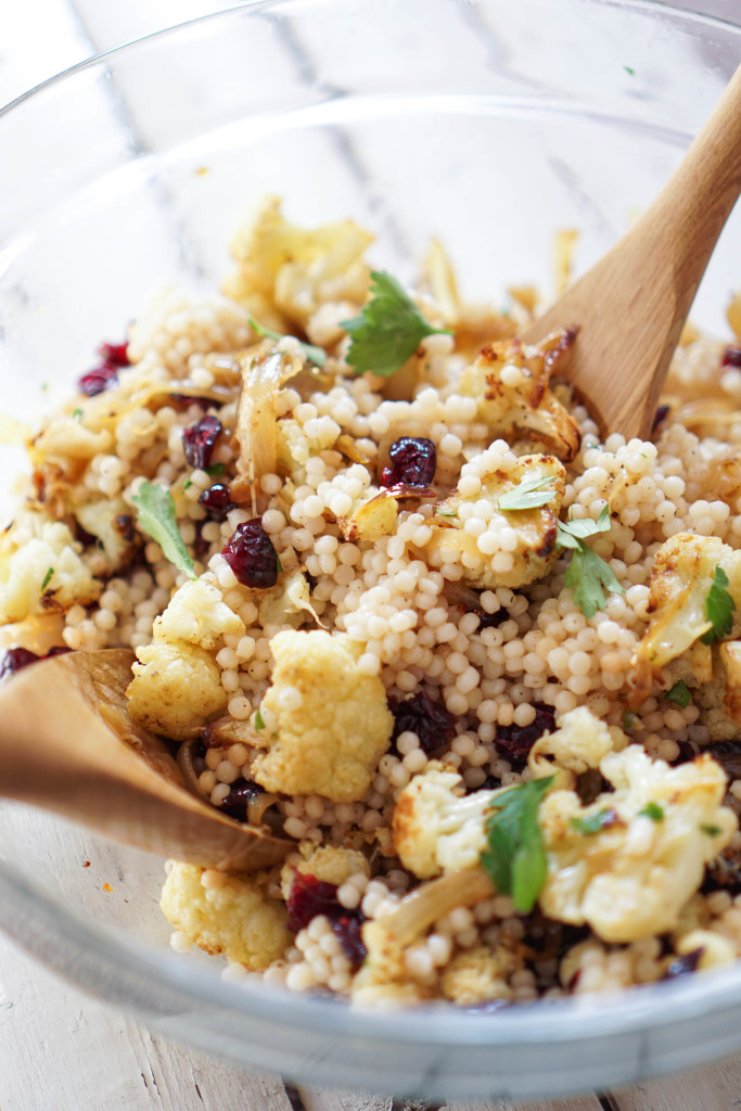 Israeli Couscous with Roasted Cauliflower, Cranberries, & Caramelized Onions