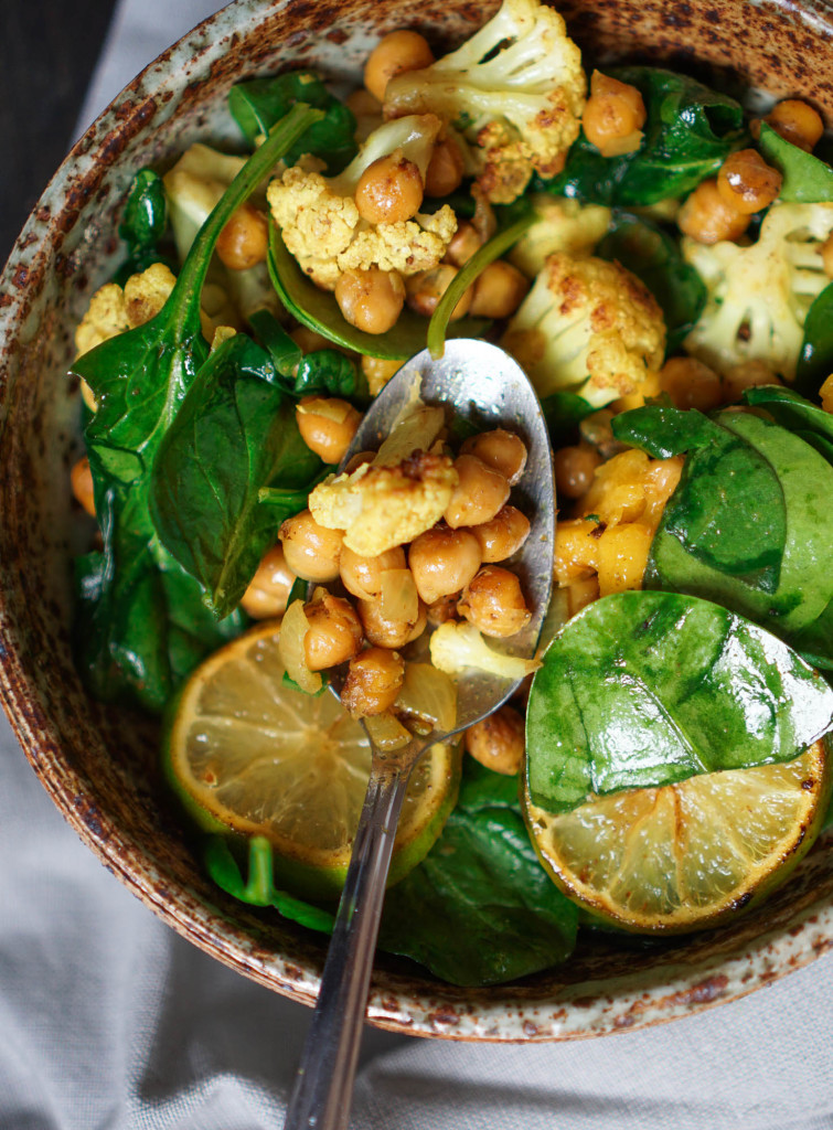 Vegan Spiced Chickpea & Cauliflower Spinach Salad