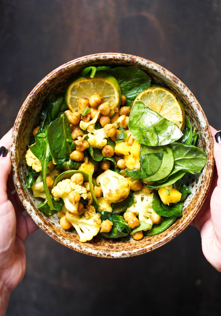 Vegan Spiced Chickpea & Cauliflower Spinach Salad