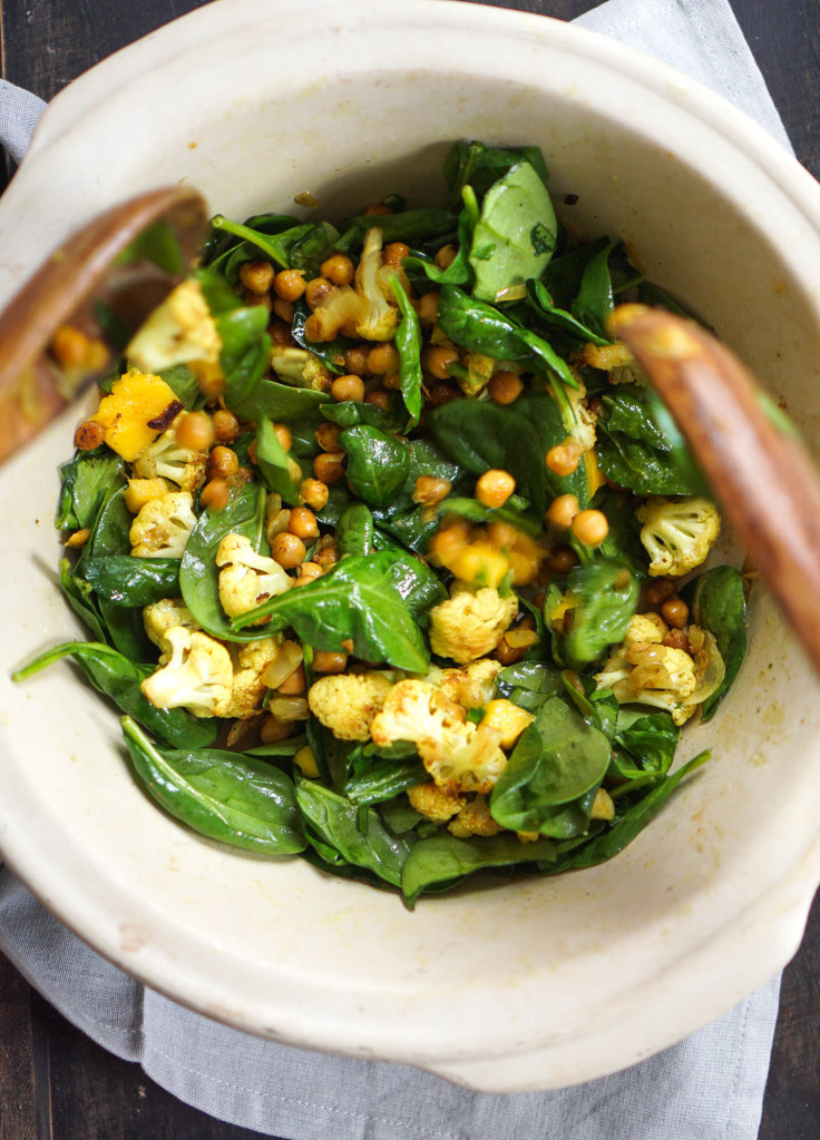 Vegan Spiced Chickpea & Cauliflower Spinach Salad