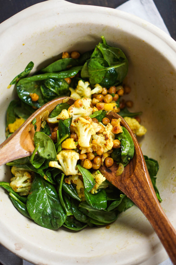 Vegan Spiced Chickpea & Cauliflower Spinach Salad