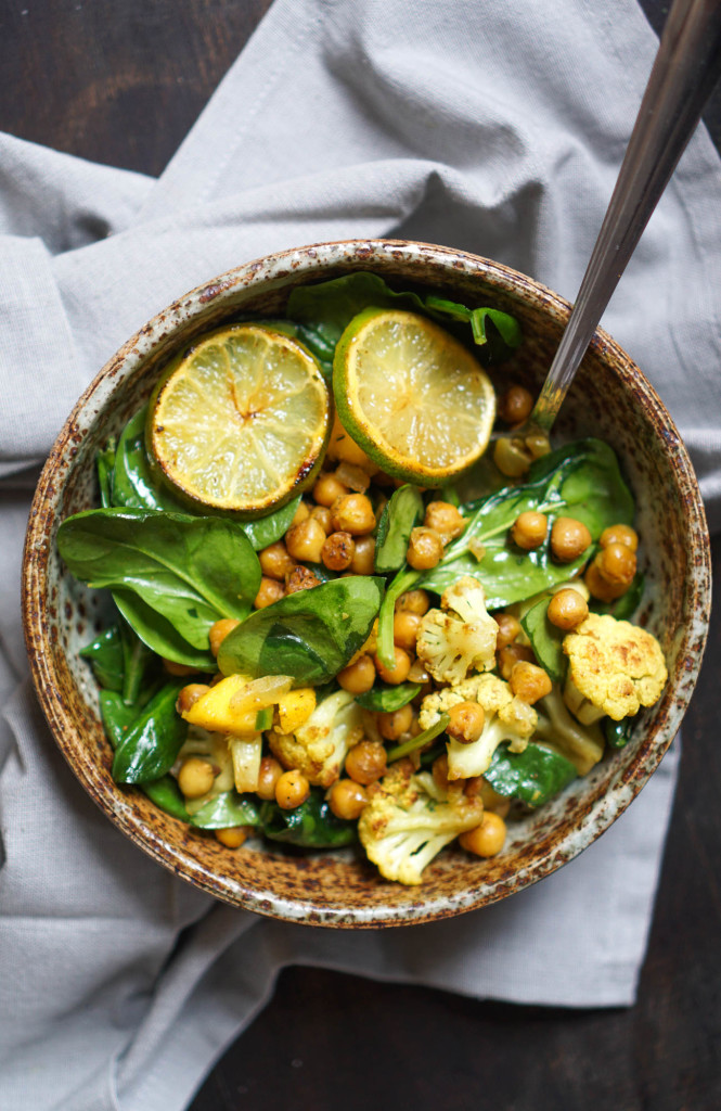 Vegan Spiced Chickpea & Cauliflower Spinach Salad