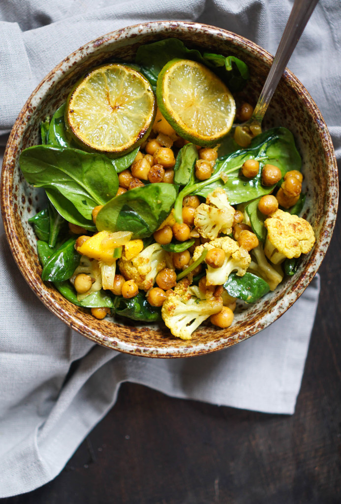 Vegan Spiced Chickpea & Cauliflower Spinach Salad