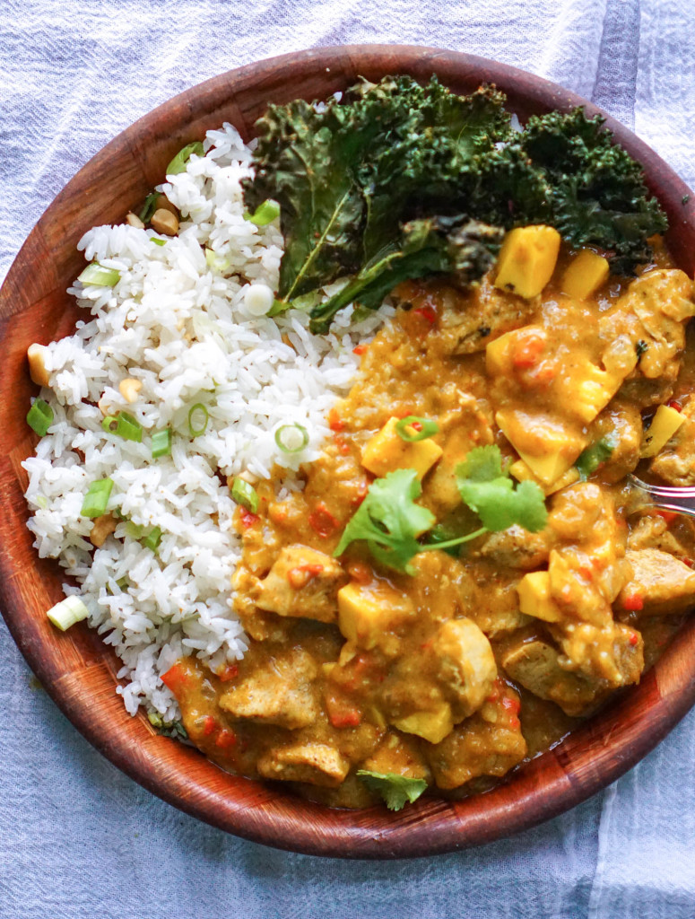 Mango Curry Chicken & Rice with Crunchy Curry Kale Chips