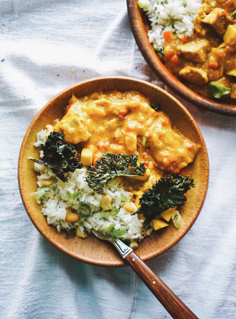 Mango Curry Chicken & Rice with Crunchy Curry Kale Chips