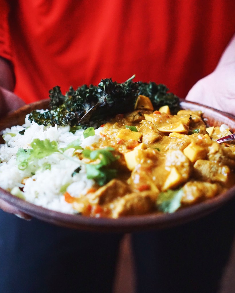 Mango Curry Chicken & Rice with Crunchy Curry Kale Chips