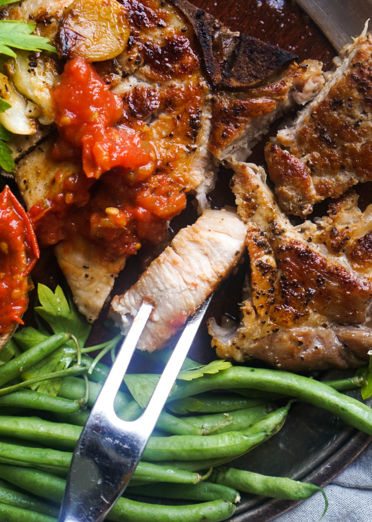 Reverse Sear Pork-Chop with Cumin-Lime Tomato Sauce