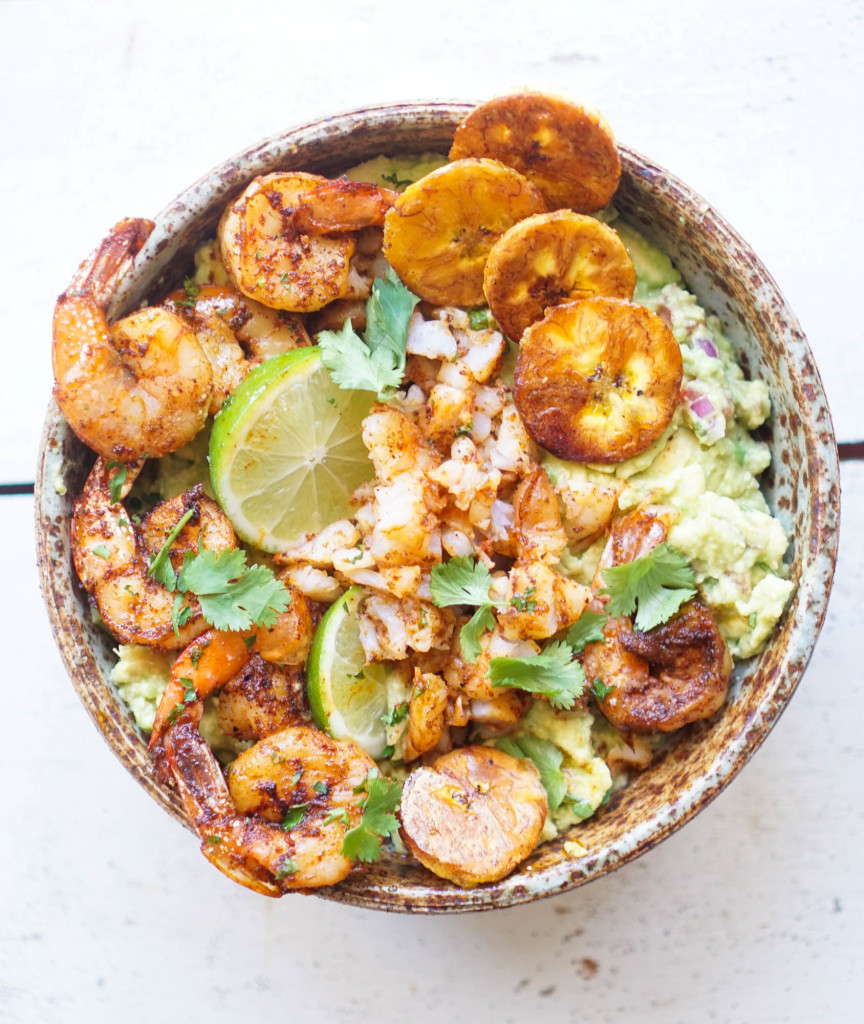 Loaded Guacamole with Chili Shrimp + Roasted Plantains (Whole30)