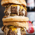 The Game Day Burger with Fried Pickles and Burger Bomb Sauce